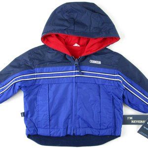 NWT Oshkosh Blue Boy's Reversible 2 Tone Blue Winter Coat with Hood, 6-9 Mos.